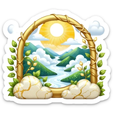 White and glittery gold with marble stones, vines, divine, heavenly, spiritual, pure, glowing, cute clouds, sunshine, sparkly, beautiful, elegant, luxurious, pretty, aesthetic scenery scene picture   sticker