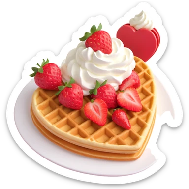 heart-shaped waffle with strawberries and whipped cream, sweet and colorful sticker