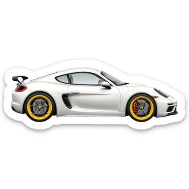 Matte White colored exterior 2024 Porsche 718 Cayman GTS 4.0 with "yellow ceramic brake calipers" only and dark silver anthracite rims sticker