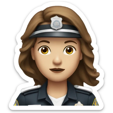 A police woman, brown long hair white skin and look serious  sticker
