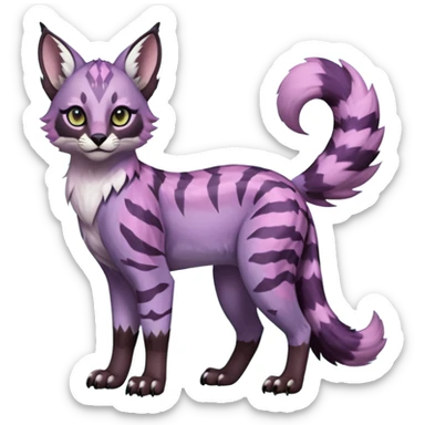 Cute kawaii cool edgy badass Colorful pale minty lilac onyx fruity glorious exotic neon vibrant zigzagged fantasy-caracal-civet-genet-sergal-vernid-Gryphon-Cacomistle-Trico-oncilla-animal-Fakémon-hybrid-fursona (full body), facial markings, (realism style) sticker
