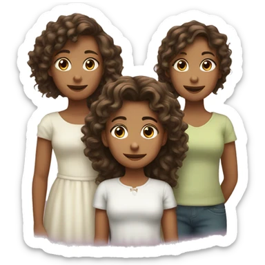three sisters, the big one has long hair, the little one has curly hair, the middle child has a ponytale sticker