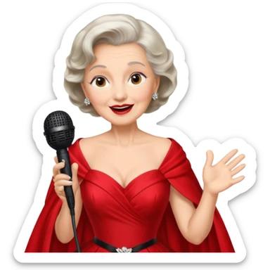 Older woman – elegant gown, 50s, diva, red dress, singing into mic sticker