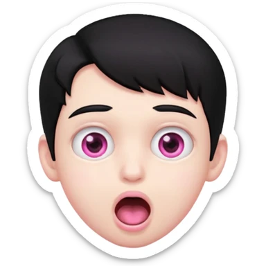 Boy with black hair, pink eyes rolled back, mouth open drooling  sticker
