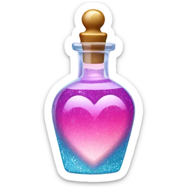 Pink ombre heart shaped potion bottle with liquid and glitter sticker