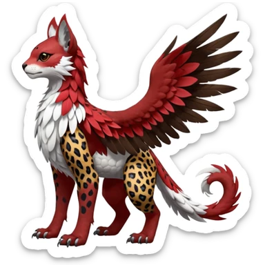Winged hyper-realistic Feral Rare realistic edgy brown, white, red pretty beautiful handsome gorgeous aesthetic colorful vibrant Vernid-Trico-Silvally-Nargacuga-Gryphon-Leopard-fusion-hybrid-species-Fakemon-creature by LiLaiRa, splotch-rosettes fur markings, rounded ears, full body sticker
