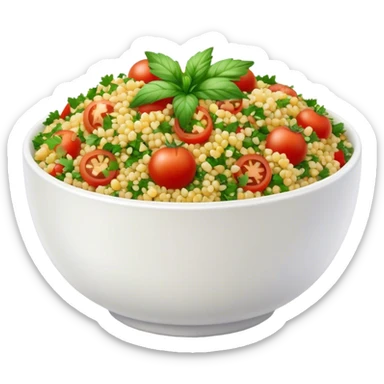 Cinematic Realistic Tabbouleh Salad Dish Emoji, showcasing a fresh herbaceous salad with bulgur, tomatoes, and parsley rendered with crisp textures and natural, vibrant lighting. sticker