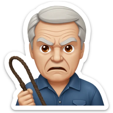 Give this emoji 🤠 a whip make it an old white guy with a whip make him angry sticker