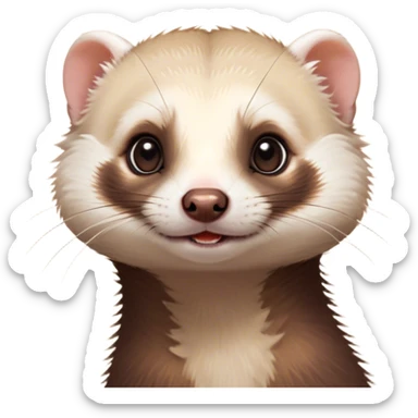 Cinematic Cute Ferret Portrait Emoji, Head tilted playfully, with an elongated, flexible body and a characteristically curious expression, featuring a short, pointed snout, bright, sparkling eyes, and soft fur in warm brown and cream tones, Simplified yet irresistibly adorable features, highly detailed, glowing with a warm, friendly glow, high shine, affectionate and lively, stylized with a touch of whimsical mischief, soft glowing outline, capturing the essence of a fun-loving and mischievous ferret that feels like it could scamper straight into your heart! sticker