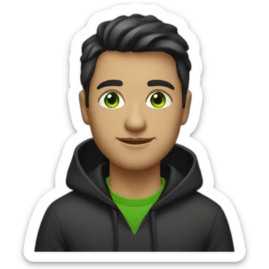 Programmer with dark fade haircut, green eyes without glasses in black hoodie sticker