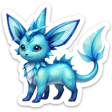 Shiny Sparkly Ethereal Iridescent Nebulae Exotic Colorful Vaporeon-Glaceon-Amaura-Aurorus-Fakémon-hybrid-creature (full body)  sticker