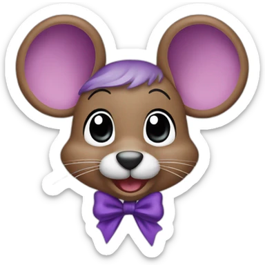 brown jerry mouse cartoon with purple hair bow sticker