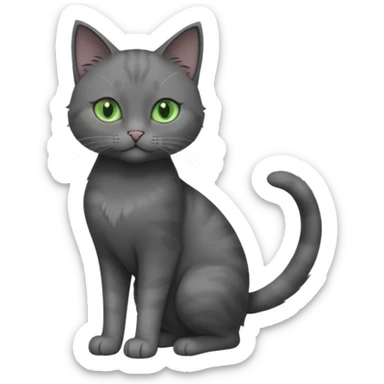 full body view of beautiful female solid dark grey cat with green eyes, white toes/paws and white patch on her chest sticker