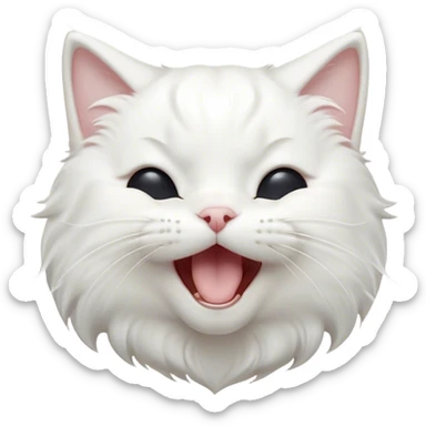 Cinematic Cute Yawning White Cat Portrait Emoji, Head gently tilted with an endearing, wide-open yawn and softly closed eyes, showcasing a pristine white fur with delicate hints of silver, simplified yet irresistibly adorable, highly detailed, glowing with a tender, cozy radiance, high shine, exuding sleepy charm and gentle affection, styled with a soft glowing outline, capturing the essence of a white cat caught mid-yawn, radiating pure, adorable lethargy! sticker