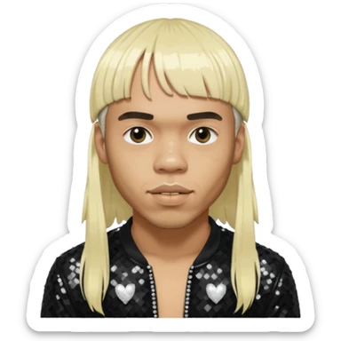 Anderson Paak with long platinum blonde hair with bang, black sequin outfit sticker