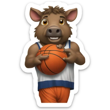 a boar with a basketball wearing a tee that says ballhog sticker