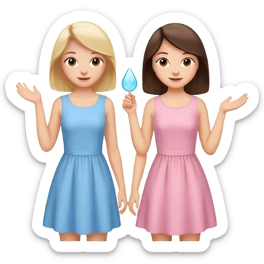 happy princesses blonde girl in light blue dress and brunette girl in light pink dress sticker