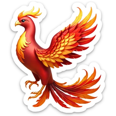 Cinematic Noble fierce & powerful Fire Phoenix Portrait Emoji, Poised and resplendent, with a radiant, fiery plumage in brilliant hues of scarlet, gold, and ember, featuring elongated, elegant tail feathers that flow like molten lava, and piercing, wise eyes reflecting the eternal cycle of rebirth; rendered with lifelike texture and luminous natural highlights, high shine, majestic and awe-inspiring, styled with an aura of mythic resurgence, focused and regal, soft glowing outline, capturing the essence of a legendary phoenix rising from the flames with timeless grace! sticker