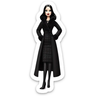 Silkstone Dazzling Winter Barbie Morticia Addams .  Wearing coat gloves boots  sticker