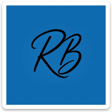 Change the background to blue while keeping the modern minimal calligraphy initials 'RB' intact, preserving the style and elegance of the original image. sticker