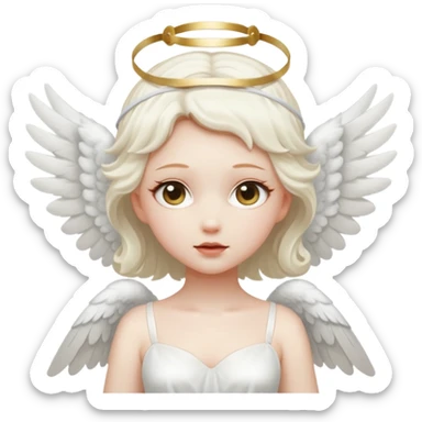 angel with white blindfolds, white dress, pale skin and  two large wings sticker