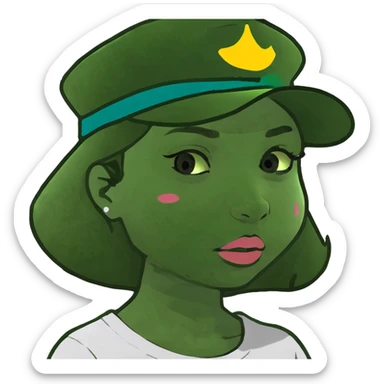 A brunette girl with light skin and brown eyes , rosy lips and cheeks and white T-shirt sticker