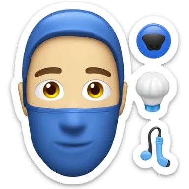 man wearing safety ski mask, helmet safety and earplug sticker