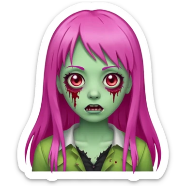 Create a female zombie emoji with long, straight hair in hot pink and bangs. sticker