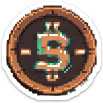 A bronze coin with S.R symbols in the middle, pixelated style sticker