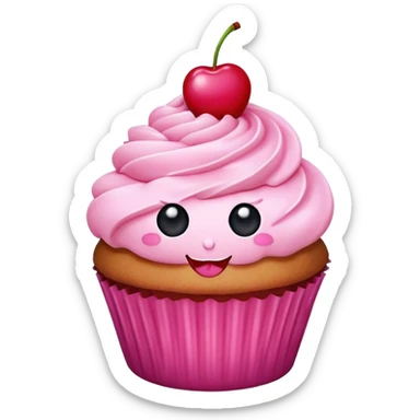 cupcake with pink icing, cute face, cherry on top sticker