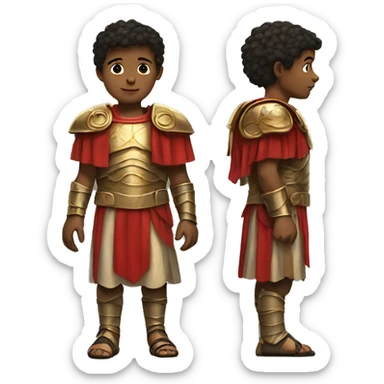 A boy dressed in oversized roman gear sticker