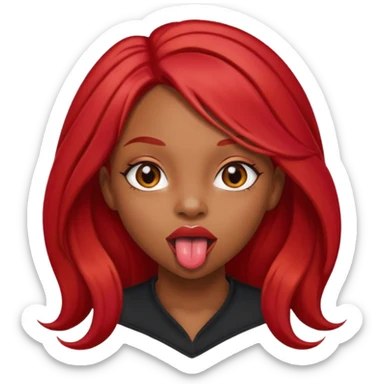 Black Girl sticking out tongue long red hair brown eyes pretty lips  sticker