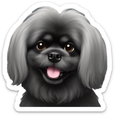 Pekingese poodle mix. All black in color everywhere. No other color. Extreme underbite with teeth showing  sticker