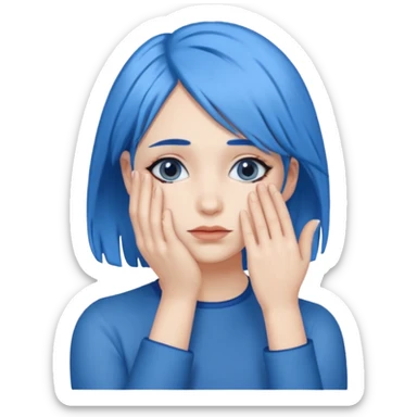 Woman with hand over face with blue hair sticker