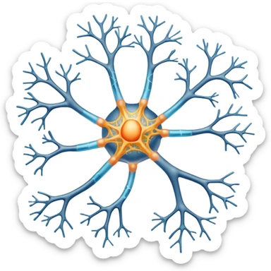 A scientificallu accurate nerve cell with the 3 main components, dendrites, axon and cell body. sticker