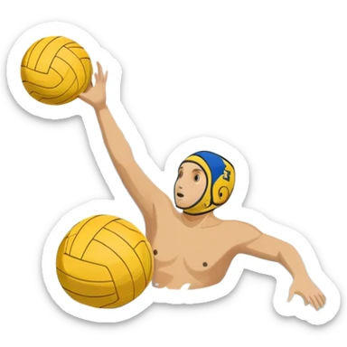 An icon featuring a yellow water polo ball floating on the water with goals in the background, inside a swimming pool. The design includes splashes and ripples, symbolizing the fast-paced action and strategy of water polo. Transparent background highlights. sticker