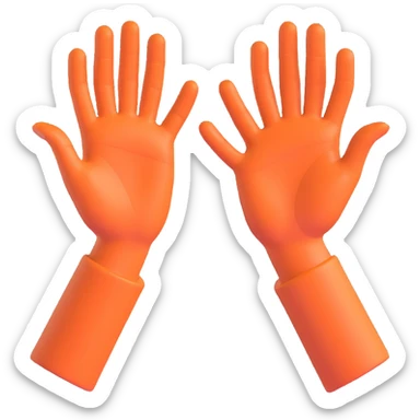 A 3D yellow apple emoji-style illustration of two open hands, positioned side by side and angled to the right, as if they are pushing something like a swing. Add motion lines behind the hands to the left to show a rightward pushing movement. Clean cartoon style, minimal background sticker