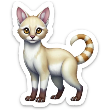 Colorful dark tropical pearly-albino-white iridescent glorious divine exotic cute cool beautiful shiny beautiful fantasy-caracal-civet-genet-sergal-vernid-Cacomistle-oncilla-animal-Fakémon-hybrid-fursona (full body) sticker