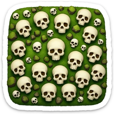 A creepy moss covered ground with skulls from a top down perspective. In the style of your bleeding skull art. In a realistic style covering the whole screen with little tint skulls sticker