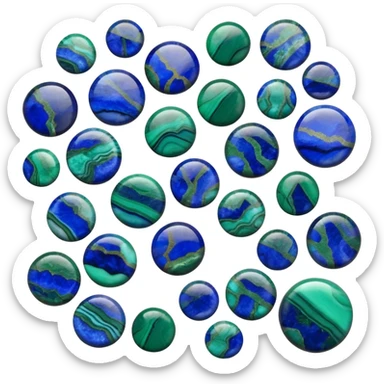 Round cabochon gemstone with blue azurite and green malachite mixed patterns and high polish sticker