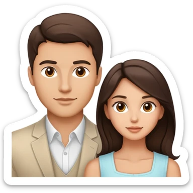 Chest up portrait of handsome brunette man and pretty brunette woman with light tan skin side by side sticker