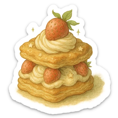 realistic whimsical pastry, natural colors, soft, fairy-like atmosphere, no background, square size sticker