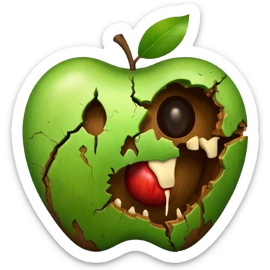 A rotten apple emoji resembling the apple inc logo. No face. sticker