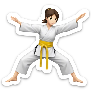 Brunette Woman doing aikido, wearing yellow belt sticker