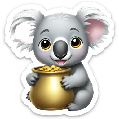 light pink bow on a koala head holding pot of gold sticker