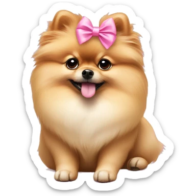 Pomeranian wearing a pink bow on head sticker