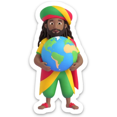 A rasta man bigging up di whole world 🌍🔥🤲🏾, reggae vibes 🎶, love and unity ✨💛💚❤️, every nation stand strong 🇯🇲 holding a the world in his hand sticker