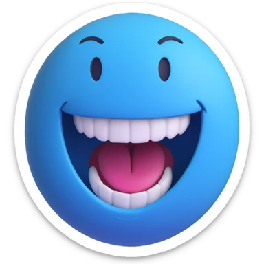 blue smiley face with a wide open mouth, laughing, Microsoft Fluent style sticker