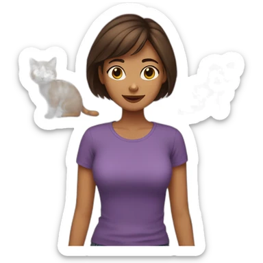 woman with brunette short hair playing with two cats sticker