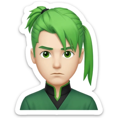 Man with Green Ponytail – green tied hair, calm serious face. sticker
